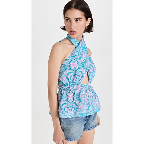 NEW Playa Lucila Printed Halter Cut Out Top Medium - Picture 4 of 10